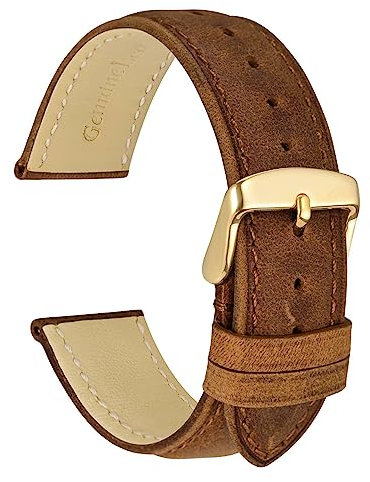 WOCCI 18mm Uhrenarmband aus Echtem Leder mit Goldener Schnalle (Karamell Braun)