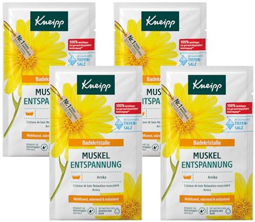 Kneipp Badekristalle Muskel Entspannung, Arnika, wohltuend, wärmend & entlastend, 60 g (Packung mit 4)