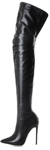 Overknee-Stiefel für Damen und Herren, High Heels, Reißverschluss, Leder, Oberschenkelhohe Stiefel, Kniehohe Stiefel, große Größe, Reißverschluss hinten, Persönlichkeitsstiefel,Schwarz,47 EU