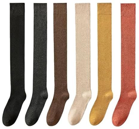 LAKEMON Women's Knee Length Socks,Cotton Knit Warm Thick Tall Long Boot Stockings,Women Thigh High Socks (6 pairs)
