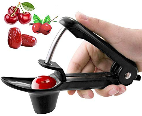 tooloflife Cherry Pitter Tool, Heavy-Duty Olive and Cherry Pitters Corer Tool with Space-Saving Lock Design, Multi-Function Cherries Stoner Seed Remover Tool(Black)