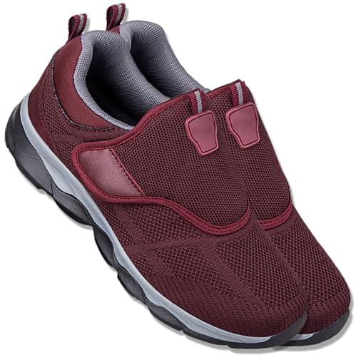AEHO Scarpe Ginnastica a Strappo Scarpe da Corsa Traspiranti in Rete Scarpa per Riabilitazione con Chiusura Scarpe per Diabetici da Uomo Scarpe Funzionali Ortopediche,Rosso,45/275mm