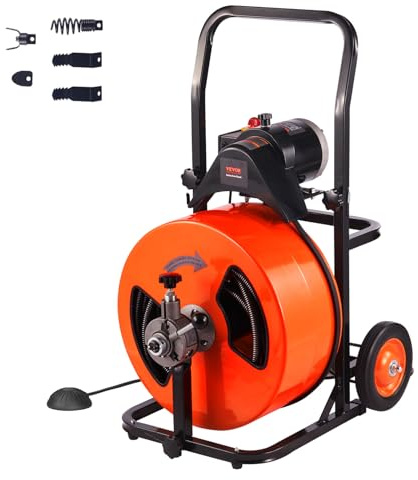 VEVOR Máquina de Limpieza de Desagües Alcantarillado con Alimentación Automática, Limpiador de Barrena Desagüe con 4 Cortadores e Interruptor de Pie Activado por Aire para Tuberías 580 x 475 x 920 mm