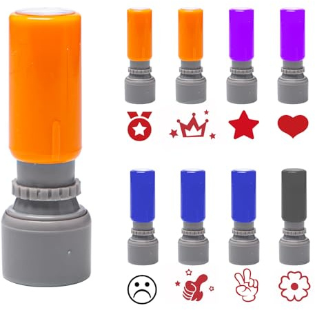 Sxutop 8 Pièces Tampon Encreur Enseignant Set Tampon Auto Encreur pour Encourager Élèves Tampons enseignants avec 8 motifs tampon D'éCole en Plastique pour Encourager Motiver Élèves