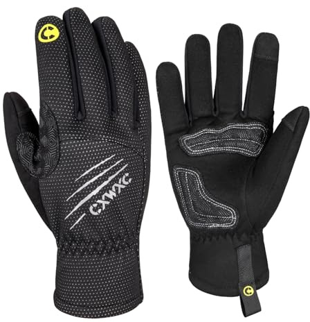 CXWXC Gants de vélo Coupe-Vent pour Homme - Écran Tactile - Imperméables - en Polaire Thermique - Antidérapants - pour la Course, la randonnée, la Conduite (Rouge, XL) (Noir, Large)