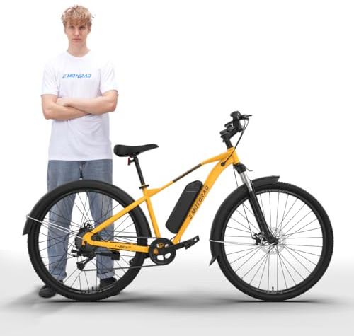 EMotorad T-Rex Air | Vélo Électrique Tout-Terrain pour Adultes | Pneus 29x2.4 | Moteur 36V 250W | Batterie Amovible 13Ah | Suspension Avant 100mm | Freins à Disque Mécaniques (Jaune)
