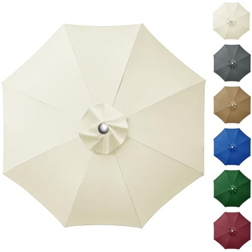 NAKIHOUSE Copertura di ricambio per ombrellone da giardino, 2,7 m, 8 montanti, rivestimento in tessuto, copertura per ombrellone da giardino, giardino, spiaggia, piscina, bianco crema