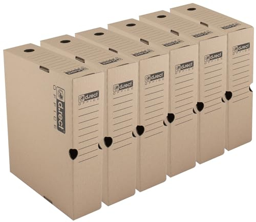 D.RECT Lot de 6 Boîtes d’Archivage 80 mm - Carton Ondulé 3 Couches 390 g/m², pH Neutre - Archivage Carton pour Classeurs 50 mm, 297x80x340 mm
