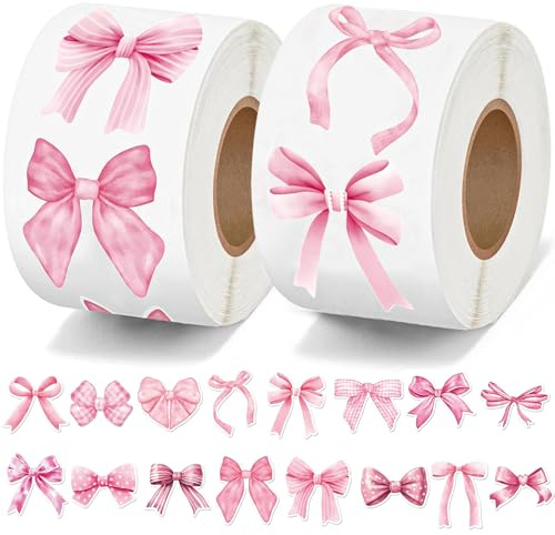 1000 adesivi con fiocco, 2 rotoli di etichette sigillanti da 500 pezzi, 2,5 cm, rotondi, con motivo a fiocchi, per confezioni regalo, buste, fai da te, artigianato e decorazioni