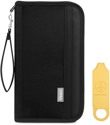 KQDRAVINE Organiseur de Passeport avec Étiquette à Bagages, Étui pour Passeport avec Bloqueur RFID, Pochette Passeport Famille, Pochette Antivol Voyage pour Carte D'identité