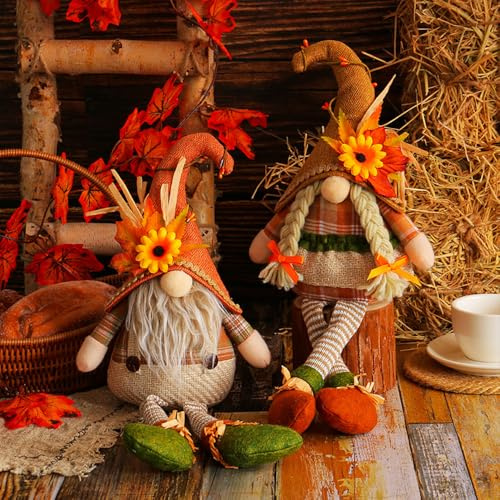 Rppiup Herbstdeko Wichtel, 2 Stück Herbst Dekoration Kürbis Wichtel Figuren, Weihnachtswichtel Plüsch Für Erntedankfest Weihnachten Party Geschenk beleuchtete herbstdeko (lang)