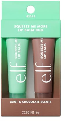 e.l.f. Squeeze Me More Lip Balm Duo, balsamo labbra idratante per un tocco di colore sheer, arricchito con acido ialuronico, prodotto vegano e non testato sugli animali, MINT/CHOCOLATE