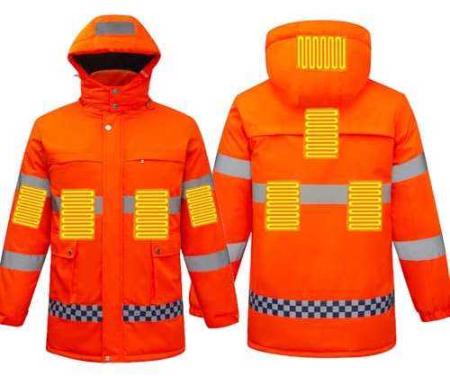 Weyot Beheizte Jacke Herren Damen, Hi Vis Warnschutz, Arbeitsjacke Winter, Warnschutz Regenjacke, Heizjacke mit 5 Heizzonen, Männer Wärme WinterjackeOrange,4XL