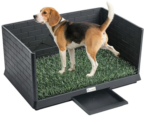 PawHut Lettiera per Cani con Prato Sintetico e Pareti Alte, 75x51x36.5 cm