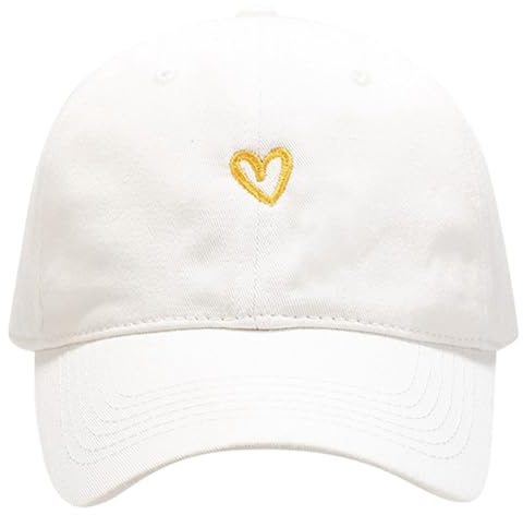 Genérico clásica Lavada con corazón para Hombre y Mujer de béisbol Ajustable Ideal para Uso Diario Paseos y desplazamientos (White, One Size)
