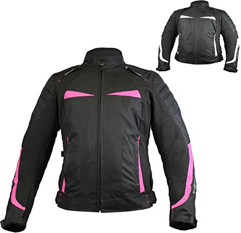 Kerozen Giacca moto donna motociclista moda impermeabile poliestere tessile giovane abbigliamento esterno per ragazze vestibilità aderente, rosa-nero, 5XL