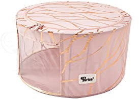 Periea 'Abby' Round Home Storage Boxes with Zip Lids, Front Window & Folding Steel Frame (Rose Gold, Medium)