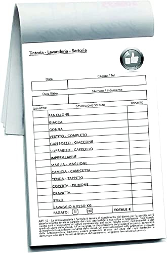 15 Blocchetti Buoni per Lavanderia, Sartoria, Tintoria, cm 17x10. 2 copie auto copianti. Blocchetti da 50 fogli in duplice copia