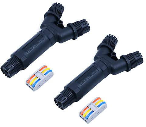 ZONADAH Pack of 2 Y-Type 3-Way IP68 Waterproof Electrical Cable Wire Connector M25 450V 32A 3 Pin 5-9mm 4M Depth Outdoor Garden Lighting Wiring