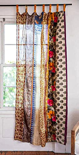 1–50 delar parti indisk gardin sari sidengardin tema lappverk sari bohemisk gardin hippy bohemisk gardin etnisk vägg hängande gardiner av EthinicCraftHub® (4, brun, 213 cm L x 112 cm B)