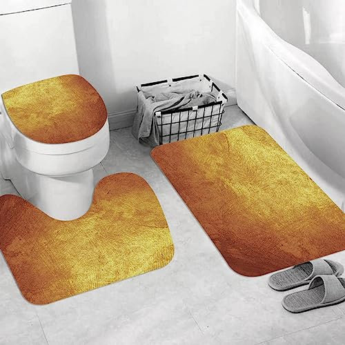 EKSED Badteppich 3 Stück Weiche saugfähige Badematten,Grau Bronze Gold Metall Gelb Golden Dunkel Alt Kupfer Rau,rutschfeste Badematte Teppiche & Toilettendeckelabdeckung Set Waschbar