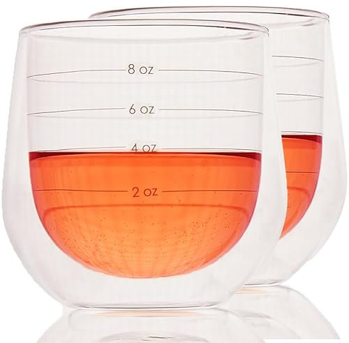 Uba Portion Control Wine Glasses - Built-in Measurements, Double Wall Design (2 PACK)
