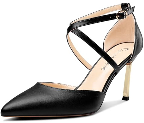 Castamere Femmes Haut High Talon Heel Pointu Bout Escarpins Lanières Cheville Lanières Croisées Mariage Dress 8.5 CM Heels Noir 43 EU