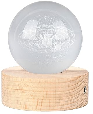 Sistema Solar 3D Bola de Cristal Luz Nocturna Bola de Cristal Lámpara de Noche con Base de Madera Decoración de Fantasía Bola de Cristal Galaxia Planeta Luces Nocturnas para