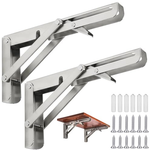 2 Stück Klappkonsole Schwerlast, 300mm Klappkonsole Edelstahl Klappregal Wand Tisch Klappregalhalterungen Wandtisch Platzsparend für Haus, Küche, Büro, DIY Werkbank, Regale (150 KG TragfäHigkeit)