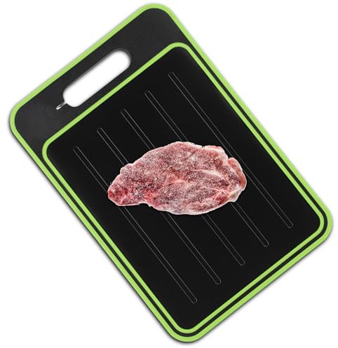 MEKOTRIN Planche à Découper 4 en 1, Plateau de Décongélation Double Face, Plateau Magique Alliage d'Aluminium Alimentaire, Gadget Cuisine avec Aiguiseur Intégré et Râpe à Epices (Noir)