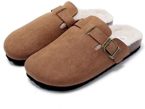 JOMIX Sabot Fourrure Femme Hiver Chaussons Élégant Pantoufles à Semelle en Liège Avec Boucle Chaude Confortable MD2439 (Brune, 38)
