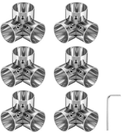 sourcing map 6Pcs Elbow Corner Cross Structural Pipe Connectors 3 Way End Rails Clamp with Wrench Stainless Steel Corner Pipe Fittings for DIY Shelf Garden Support 1 Fit Pipe Dia, Silvery