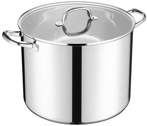 20 Qt Large Stock Pot, E-far Stainless Steel Stockpot with Lid for Boiling Cooking Soup Stew Canning, Heavy Duty Tri-Ply Bottom Works w/Induction, Commercial Grade & Dishwasher Safe