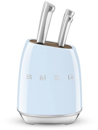 Smeg 50's Style 6 Piece Knife Block Set, Acacia Wood and German Steel, Cream, KBSF02CR