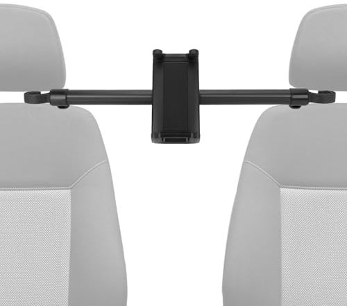 QWORK® Supporto Tablet Auto Centrale, Porta Tablet/Telefono con Asta Telescopica per Poggiatesta Auto (Max 70cm) - Compatibile con Dispositivi da 4,7 a 12,9 Pollici