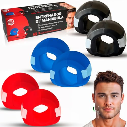 ManiBoom Ejercitador de Mandíbula 3 Niveles (15-25kg) - Jawliner Frontal de Silicona para Tonificar Rostro y Cuello - Jaw Exerciser con Estuches