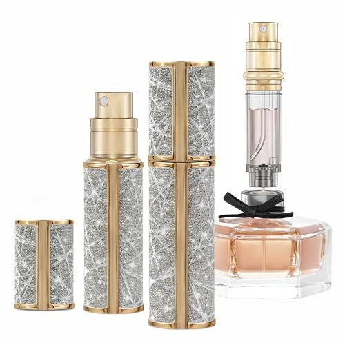 muilsae AE00GD Refillable Perfume Atomiser, 5ml Travel Perfume Bottle | travel perfume atomizer with bottom-fill pump, leak-proof design, and luxury leather texture shell for travel and anniversary