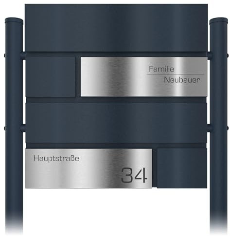 Graviers Design Briefkasten mit Ständer Anthrazit RAL 7016 - Standbriefkasten Edelstahl Personalisierung Name Straße Hausnummer - Briefbox mit Schloss Design 1