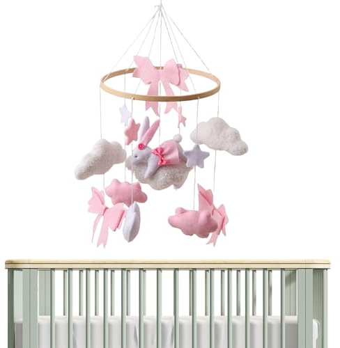 yybng Baby barnsäng mobil – virkad mobil för babysängar, romantisk lugnande roterande för vagga sovrum barnrum vardagsrum