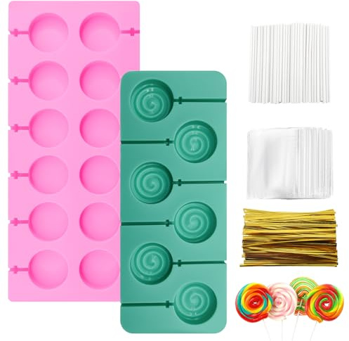 GTNCE Moldes para hornear Cake Pop - Moldes de silicona con 2 moldes de silicona, 100 palos, envoltorios, torceduras, accesorios de decoración para piruletas, dulces y chocolate