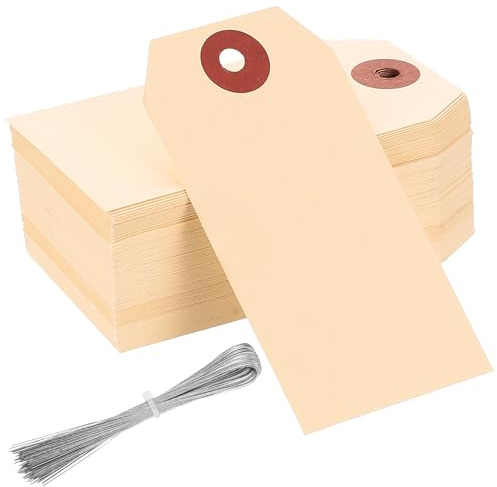 Lot de 100 étiquettes de prix, 7 x 3,5 cm, étiquettes cadeaux, étiquettes de prix, étiquettes à suspendre, en papier kraft, pour vêtements, bijoux, cadeaux (blanc)
