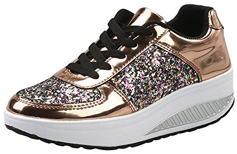 Festliga skor, dam, sneakers, dam, glitter, eleganta paljetter, sneakers, platå, sportskor, gym, fritidsskor, glänsande, promenadskor, mjuk kilklack, joggingskor, karneval, glitterskor