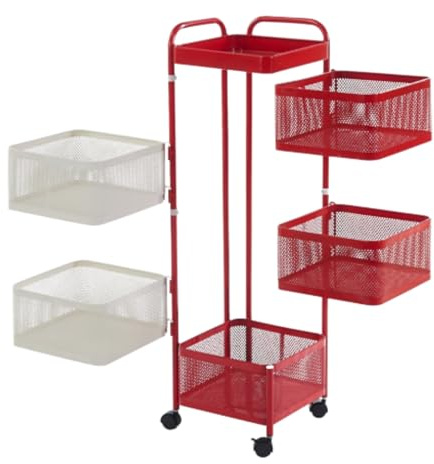 BURAKH 6 Tier Rotating Storage Rack Square Trolley – Fruit & Vegetable Basket Cart Organizer Shelf with Wheels for Kitchen, Pantry & Home Space Saving Rolling Utility Rack