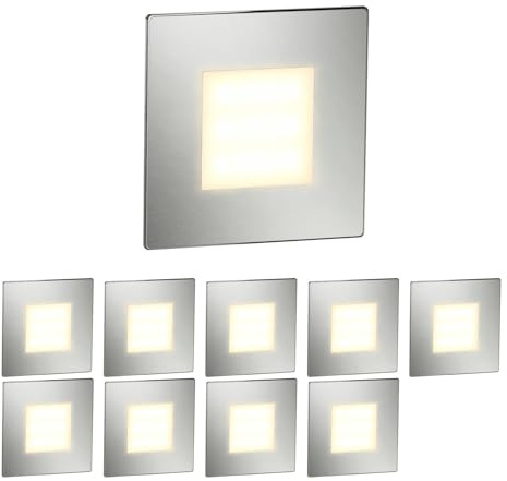 ledscom.de 10x LED stairlight/recessed wall Light FEX for Indoor and Outdoor use, Square, Stainless Steel, 85 x 85 mm, Warm White