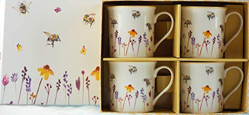 Lesser & Pavey Pretty Water Colour Busy Bees Design Fine China Mugs (Set of 4) 220 ml, Rose