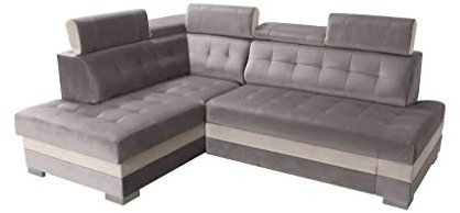 Robin Paris Ecksofa mit Schlaffunktion Bettkasten 5 Verstellbare Kopfstützen Sofa L-Form Schlafsofa Freistehende Eckcouch Schlafcouch Wohnzimmermöbel Wohnlandschaft Silber Creme
