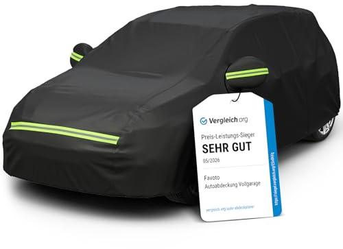 Favoto bilöverdrag, vinter, helgarage, bilpresenning, dammtät, vattentät, bilskydd, bilpressening för 370–400 cm lång halvkombi, svart, 395 x 150 x 130 cm, 2,65 kg