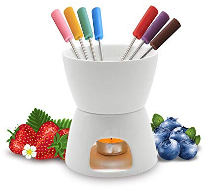ABHOME Little Fondue Set, Olla de cerámica para fondue para derretir chocolates/quesos, blanco