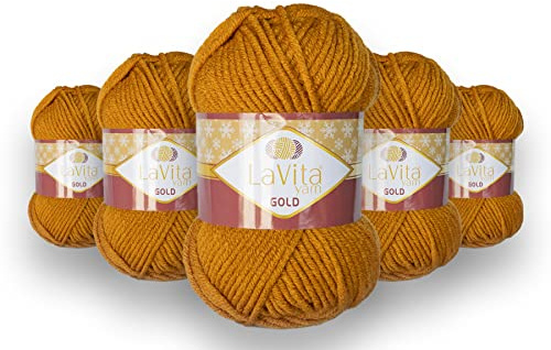 LaVita Yarn GOLD Handstickgarn 5-Delars Förpackning 100% Akrylgarn, 1 Kula 100 gr 100 g 100 mt (9537)