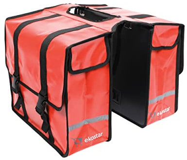 Ekostar Doppelte Fahrradtasche – Gepäckträgertasche – Hinterradtasche - Doppeltasche -Satteltasche – Wasserdicht – Rot - 46 Liter - Reflektoren – Einfache Montage – E-Bike